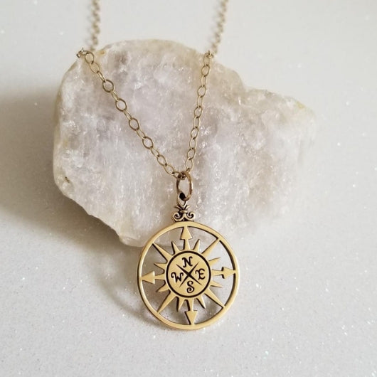 Diamond-Encrusted Gold Compass Pendant Necklace – virtue jewelers